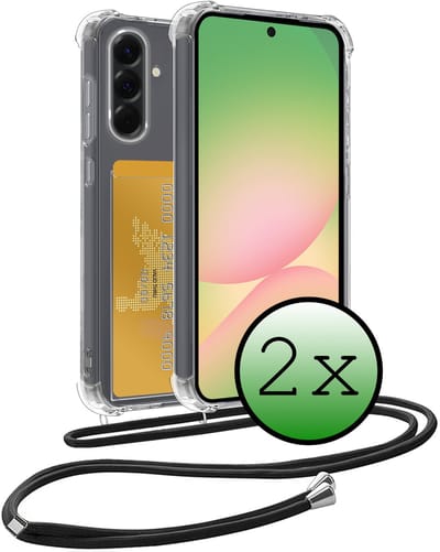 Hoes Geschikt voor Samsung A56 Hoesje Pas Houder Shock Proof Case Hoes Met Koord - Hoesje Geschikt voor Samsung Galaxy A56 Hoes Met Telefoonkoord Pasjeshouder Cover - Transparant - 2 Stuks