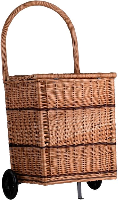 Rieten mandkar - Boodschappentrolley - Boodschappen doen - Handgemaakt ontwerp - Vintage - Natuurlijk