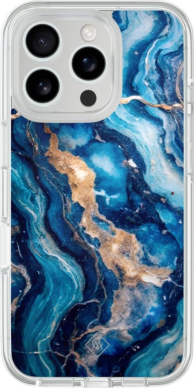 Casimoda® hoesje - Geschikt voor iPhone 16 Pro - Ocean Marble - 2-in-1 case - Schokbestendig - Water - Verhoogde randen - Blauw, Transparant