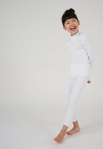 Damart - T-shirt met opstaande hals en fleece ribboorden Thermolactyl - Kinderen - Wit - 4 JAAR