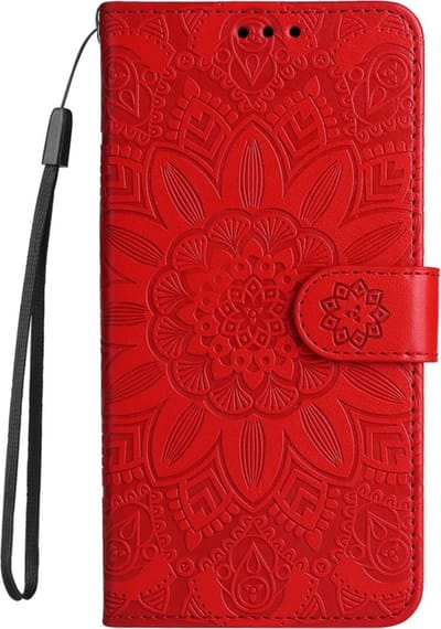 BookCover Hoes Etui geschikt voor Samsung Galaxy A16 - A17 - A26 - Rood - Bloem-Motief in Reliëf