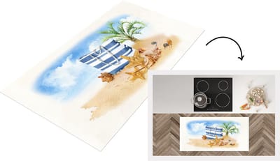 Keukenloper - Loper keuken - Tas - Schelpen - Palmboom - 120x60 cm - Keukenloper vinyl