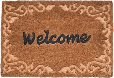Deurmat kokos reliëf "Welcome" 60,8 cm x 40,3 cm - Kokosvezel - PVC - rubber - deurmat - mat - anti slip - voor binnen en buiten - geschenk - cadeau - gift - nieuwjaar - kerst - verjaardag