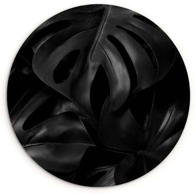 WallCircle® Wandcirkel 120x120 cm - Muurcirkel Zwart - Monstera - Bladeren - Muurdecoratie woonkamer - Wanddecoratie slaapkamer - Kamer decoratie accessoires - Ronde schilderijen XXL