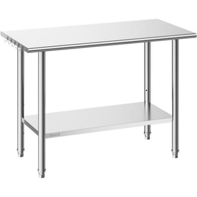 VEVOR roestvrijstalen tafel voor de horeca, 1220 x 610 x 864 mm, verstelbare roestvrijstalen keukentafel, commerciële werktafel met onderblad voor restaurants, zwaar uitgevoerd, bovenblad (245 kg), onderblad (204 kg)