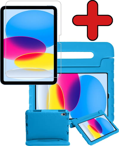 Hoesje - Geschikt voor Apple iPad A16/A18 (2022/2025/2026) - 10.9 & 11 inch (10e, 11e & 12e generatie) - Met Screenprotector - Kinderhoes - Shockproof Bumper - Kidsproof Case - Tablethoes - Kinder Hoes Cover - Blauw