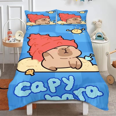 Capybara Dieren Dekbedovertrek Voor Kinderen Jongens Meisjes Volwassenen, Schattige Capybara Beddengoed Set 3D Wild Dier Thema Slaapkamer Decor Quilt Cover 70x133cm 2pcs