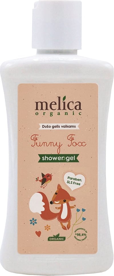 MELICA ORGANIC Biologisch 98,4% Natuurlijke BABY DOUCHEGEL "FUNNY FOX" zonder parabenen, SLS, SLES met pompje 300ml