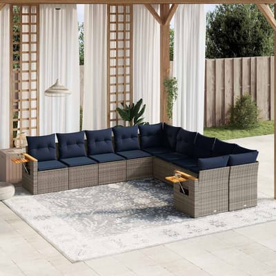 vidaXL - 10-delige - Loungeset - met - kussens - poly - rattan - grijs