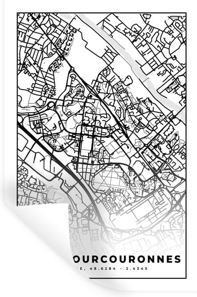 Muurstickers - Sticker Folie - Stadskaart - Plattegrond - Évry-Courcouronnes - Kaart - Frankrijk - Zwart wit - 20x30 cm - Plakfolie - Muurstickers Kinderkamer - Zelfklevend Behang - Zelfklevend behangpapier - Stickerfolie