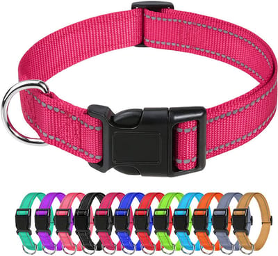 Hondenhalsband, reflecterende grote halsband voor honden - antislip en anti-rekbare puppyriem - verstelbaar roze rood - 30-40 cm