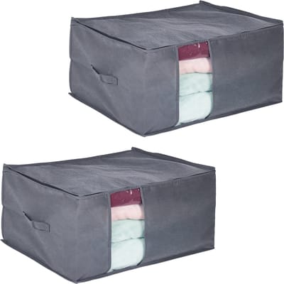 2x opbergtas stof - onderbedbox beddengoed - grote opbergzak kleding - kussens
