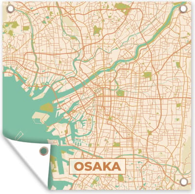Tuin poster Kaart - Osaka - Stadskaart - Vintage - Plattegrond - 200x200 cm - Tuindoek