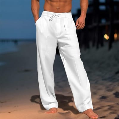 Casual broek voor heren, broek, katoen, linnen, losse, rechte casual broek, Stranden voor heren, vakantie XXXL wit