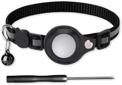 LUQ – Kattenhalsband Zwart met Airtag Houder – Reflecterend & Verstelbaar – Met Belletje – Premium Nylon