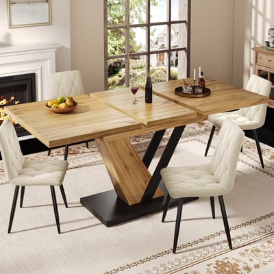 MODENUIT Eettafel - Uitschuifbaar Voor Keuken En Woonkamer - MDF Met Houtnerf En Metaal - 120-160x75x75,5 Cm