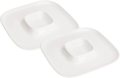 Excellent Houseware Hapjes / Tapas serveerschaal - 2x - poselein - wit - 26 cm - met 2 vakken - rond