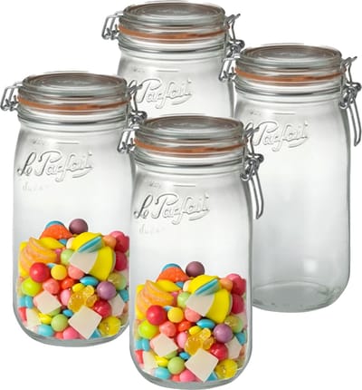 Le Parfait Voorraad/weckpot - 4x - glas - transparant - 22 x 10 cm - 1,5 L