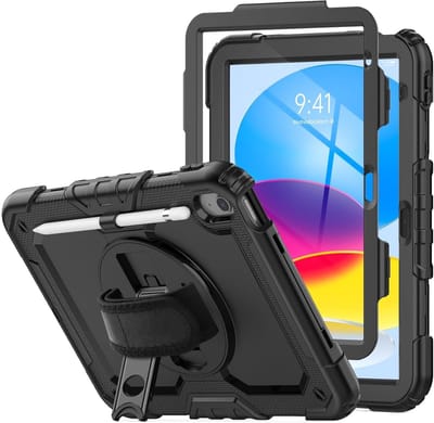 Lenovo Tab M10 Gen 3 (10.1) Hoes Zwart met ingebouwde Screenprotector | Inclusief Handriem en Schouderriem | Extreme bescherming | Ideaal voor zakelijk gebruik