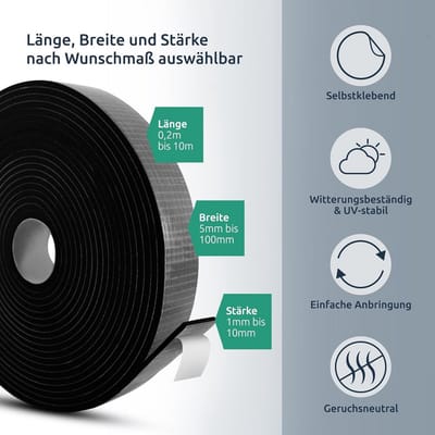 Zelfklevende EPDM Celrubber Afdichtingstape – Breedte van 5 mm tot 100 mm, Lengte tot 10 m