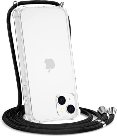Telefoonhoesje Geschikt voor: iPhone 14 met koord - Kettinghoesje - Anti Shock - Transparant TPU - Draagriem voor Schouder / Nek - Schouder tas - ZT Accessoires