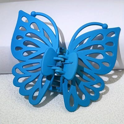 Pince à Cheveux Forme Papillon Creux Pince à Cheveux Couleur Unie Attache Queue de Cheval Douce Pince à Cheveux Accessoires de Cheveux Mignons pour Femmes bleu ciel