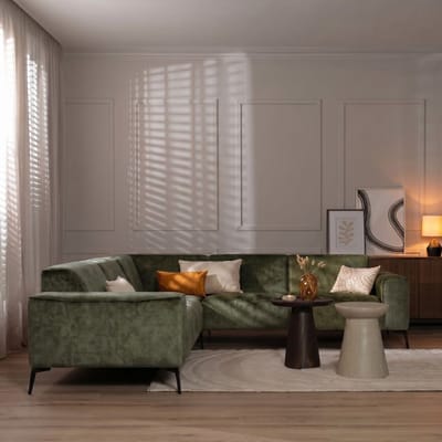 Bronx71® Velvet hoekbank Vegas groen links/rechts