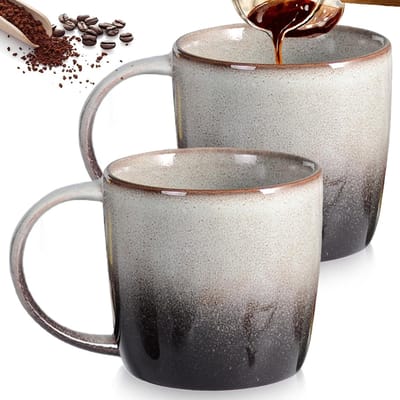 Grote keramische koffiemokken van 330 ml, retro design porseleinen mokken, ideaal voor koffie, cappuccino en thee, set van 2 stuks