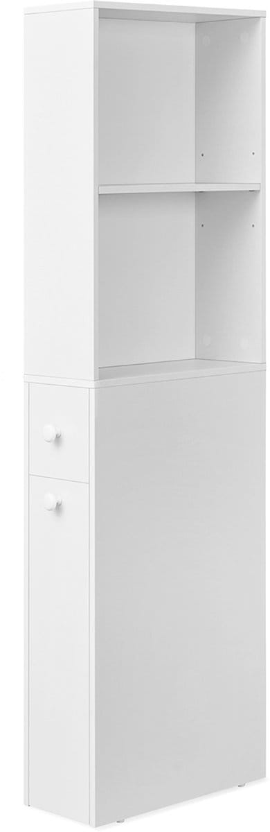 Opbergkast 40x18x134,4 Cm Badkamerkast Smalle Kast Wit Met 2 Open Vakken Verstelbare Plank 1 Lade Uittrekbaar Rek Modern Eenvoudig Kleine Ruimtes Badkamer Slaapkamer Hal