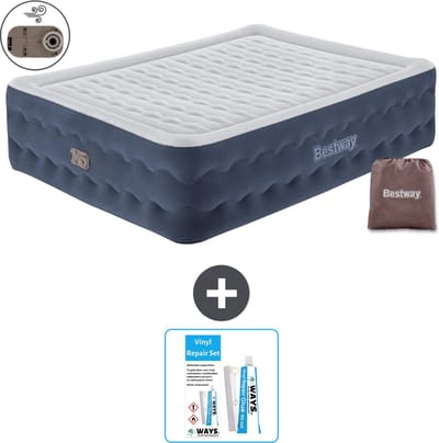 Bestway luchtbed - 2-Persoons - 152 x 203 x 51 cm - Blauw - Inclusief pomp - Reparatieset