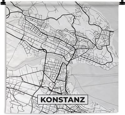 Wandkleed - Wanddoek - Konstanz - Plattegrond - Kaart - Stadskaart - 180x180 cm - Wandtapijt
