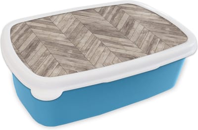 Broodtrommel Blauw - Lunchbox - Brooddoos - Plank - Patronen - Brocante - 18x12x6 cm - Kinderen - Jongen