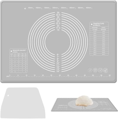 Bakmat 70 x 50 cm, 4mm met Meting en Deegschraper Siliconen Bakonderlegger Antislip Anti-Aanbaklaag, Herbruikbaar, BPA-Vrij Gebak Bakmatten voor Brood, Koekjes, Pizza, Fondant