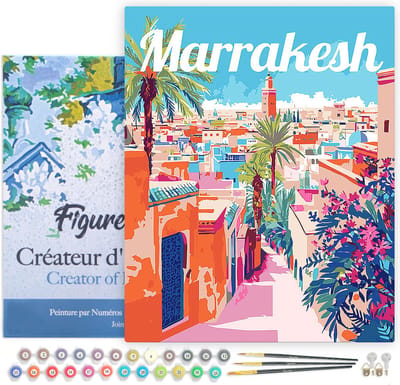 Figured'Art Schilderen op Nummer Volwassenen met lijst Reisposter Marrakesh Marokko - Handwerk acrylverf Kit DIY Compleet - 40x50cm Canvas al ingelijst