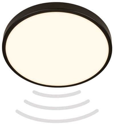 BRILONER Chet - Badkamerverlichting - led plafonniere - badkamer lamp - met bewegingssensor - IP54 - warm wit licht - 12W - Ø29cm - zwart