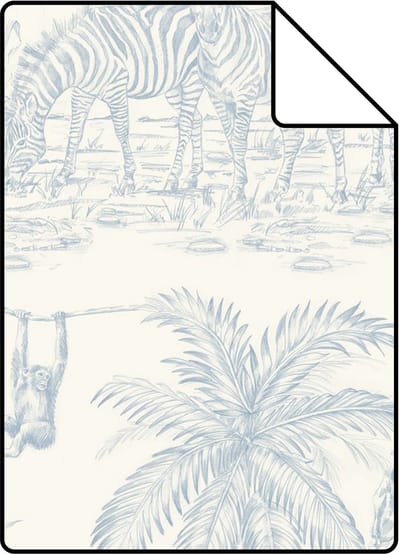 Proefstaal ESTAhome behang toile de jouy jungle lichtblauw en wit - 26.5 x 21 cm - 132120-S