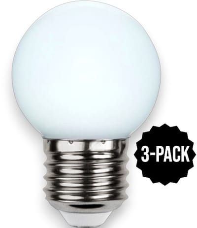 3-Pack | Prikkabel - Kogellamp - E27 - 1W - Daglicht - 6000K - Opaal