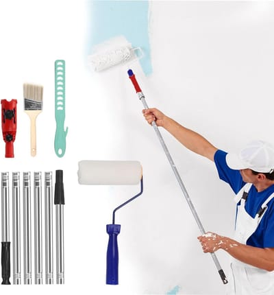 Verfrollerset met telescoopstang - 10-delig - Roestvrij staal - Draaibare 180 graden - Schilderrol - Voor schilderen en renovatie van huis - 60-210 cm - Huishoudelijk project - Professionele verfrolset