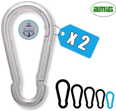 AMIG Karabijnhaak - 2x - roestvrij staal 316 - 5 x 50mm - 50kg - musketonhaak