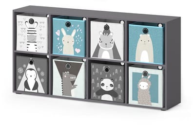 Vicco Scutum Kinderboekenkast – 143 x 72 cm met 8 vouwboxen Grijs