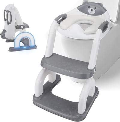 2-in-1 Kinder Toiletbril met Trap en Hoogteverstelling - Opvouwbaar en Gemakkelijk te Reinigen