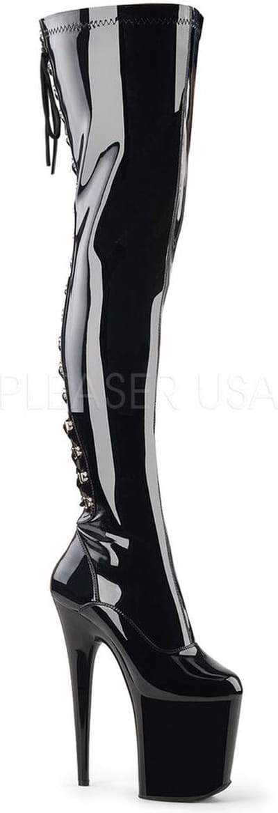 Pleaser - FLAMINGO-3063 Plateau Overknee Laarzen - Paaldans schoenen - 44 Shoes - Zwart