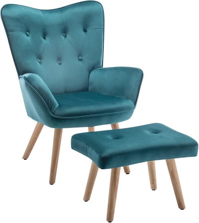 Fluwelen Fauteuil met Kruk voor Woonkamer en Slaapkamer - Ruimtebesparende Leesstoel