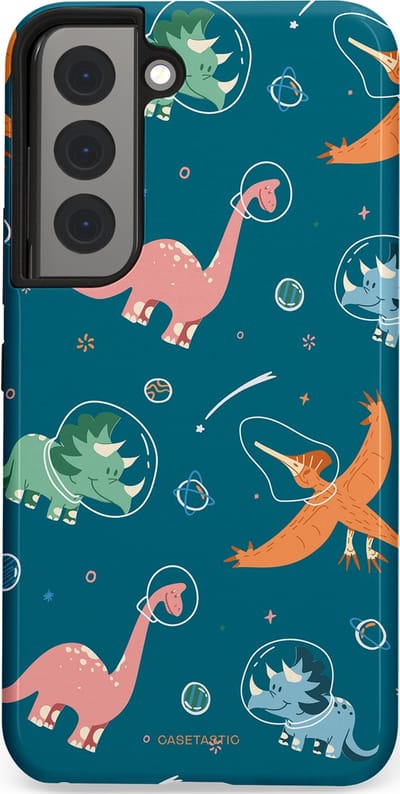 Casetastic hoesje geschikt voor Samsung Galaxy S22 - Dubbellaagse bescherming - Ruimte raptors - Fashion Case - Petrol Perzik