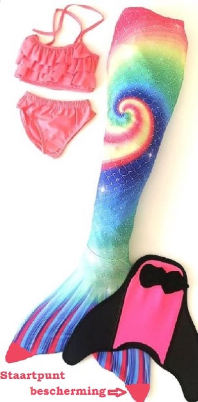 Zeemeermin staart set| Mermaid staart, Bikiniset en Monovin | Lollipop roze maat 110 | Staartpuntbescherming!