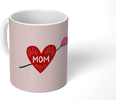 Mok - Koffiemok - Hart - Rood - Bloem - Moeder - Mokken - 350 ML - Beker - Koffiemokken - Theemok