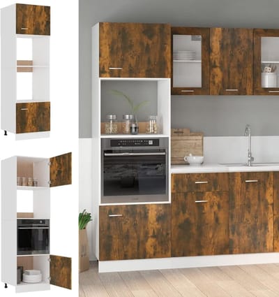 Keukenkast - Opbergkast - Keuken Organiseren - Flexibele Deurmontage - 60x57x207cm - Gerookt Eiken