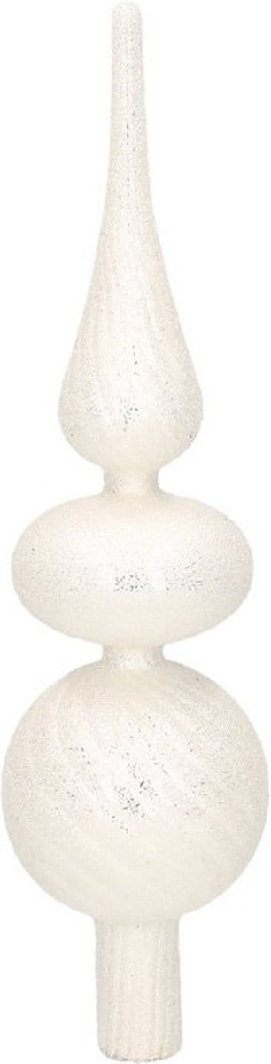 Zilveren glazen swirl kerstboom piek glitter kralen 32 cm - Glas - Kerstboomversieringen zilver