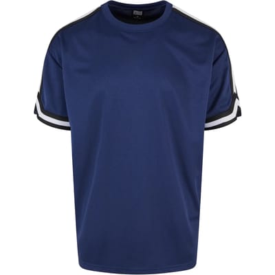 Urban Classics - Oversized Stripes Mesh Sport T-shirt - S - Donkerblauw