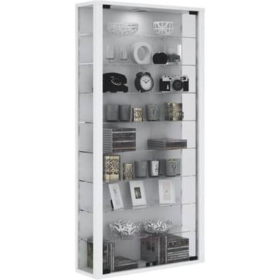 Wandkast Vitrosa Maxi - B 590 x D 180 x H 1140 mm  - met LED-verlichting - 8 legborden - glas en hout - wit
